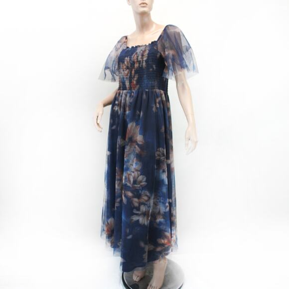 Baltic Born Sparkle Y2K Babydoll Floral Fairy Mesh Blue Maxi Dress XL - Picture 1 of 9